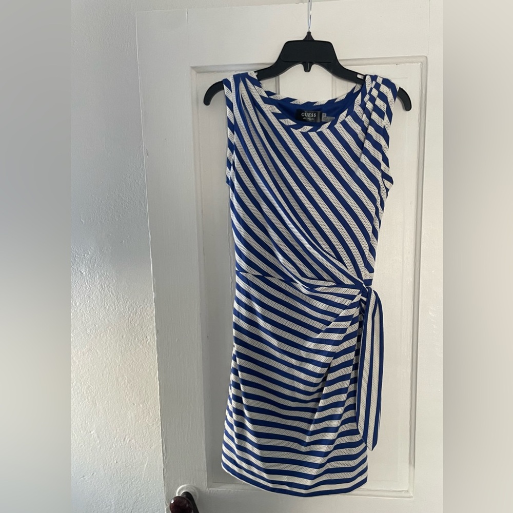 Guess Blue and White Striped Midi Dress